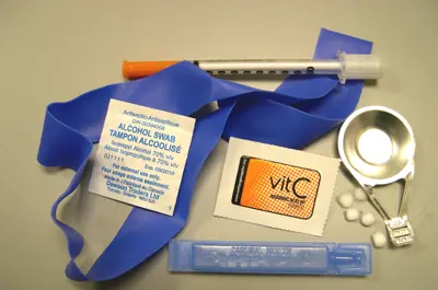 Contents of safe injection kit.